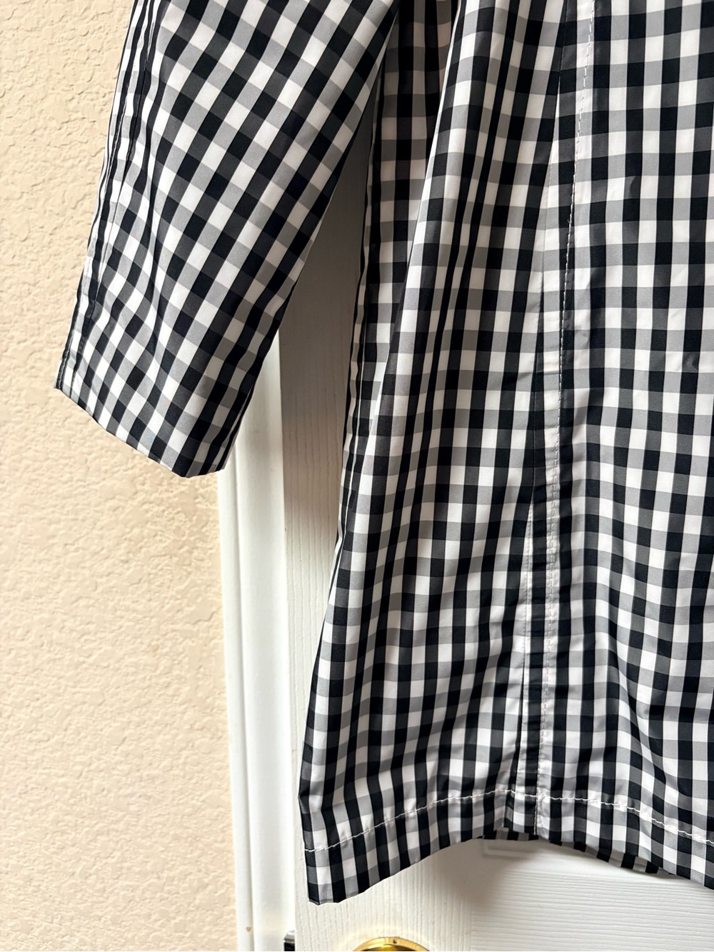 Talbots Classic Gingham Mac Black & White Button-Up Raincoat Trench Size 8 - Picture 11 of 16